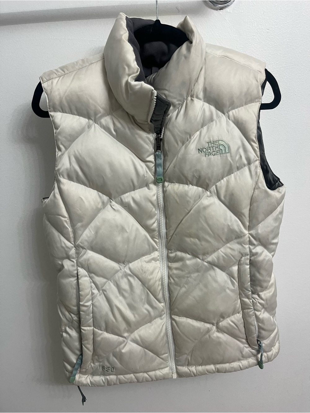 The North Face Cream Quilted adult Vest with High Collar